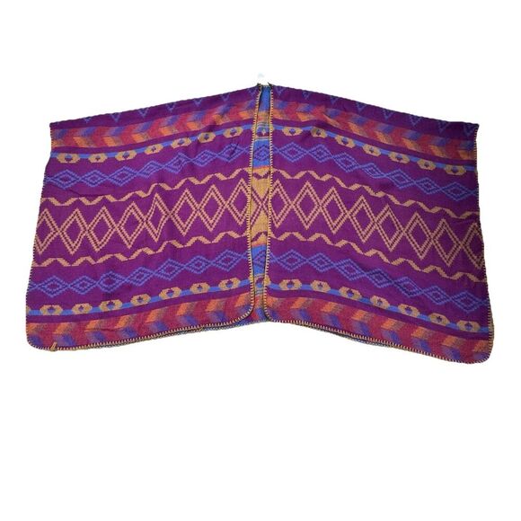 Eddie Bauer Vesper Aztec Shawl Wrap Poncho One Size Purple Blue Boho Reversible - Picture 5 of 7
